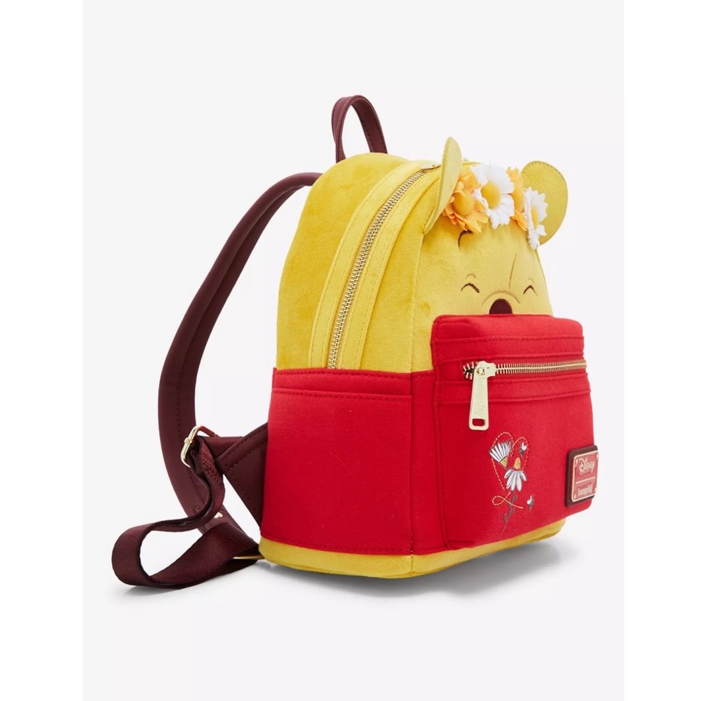 Loungefly Disney Winnie the Pooh Floral Crown Flocked Mini Backpack - Picture 2 of 8